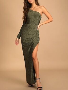 Lulu’s Precious Prize Gold Metallic One-Shoulder Evening Dress